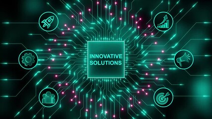 Innovative Solutions Concept with Icons. Digital icon and internet technology on virtual interface, ensuring continuous improvement, refining processes, enhancing efficiency, and fostering a culture o - Powered by Adobe