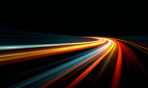 Racing cars dynamic flash effects city road with long exposure night lights. Car speed trails. Motion light streaks background with blurred fast moving light effect. Vector illustration. 