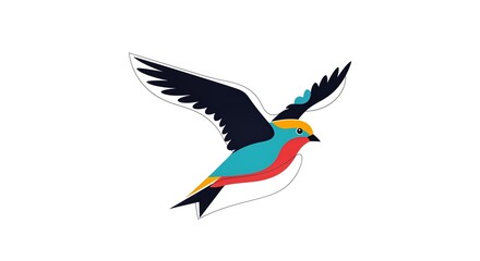 Obraz premium Colorful Flying Bird Illustration with Vibrant Feathers and Dynamic Wings.