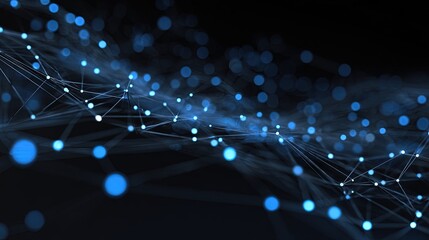 Blue glowing network of connected dots and lines representing data flow