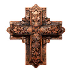 Vintage Copper Christian Cross on White Background for Graphic Design Projects