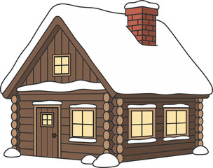 Cozy Winter Log Cabin with Snow-Covered Roof