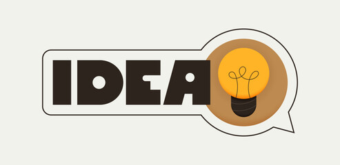 Geometric message speech bubble with Idea inscription and lightbulb emblem. Banner design for business and advertising. Vector illustration.