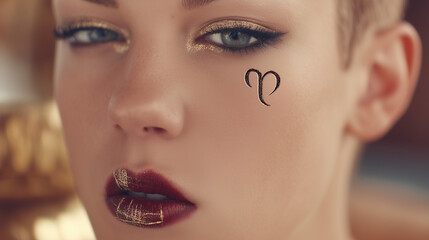 Beautiful Woman with Capricorn Zodiac Symbol, Astrology Concept