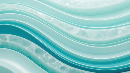 Abstract Teal Aqua Blue Wavy Background. Fluid, Glossy Curves and Icy, Textured Layers Create a Dynamic, Modern Pattern for Design and Decoration.