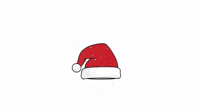A festive red Santa hat with a white pom-pom and brim, adorned with small white dots, against a plain white background.