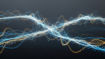 Abstract Glowing Particles Flow: Dynamic Digital Data Wave for Technology, Network, and Futuristic Science Background