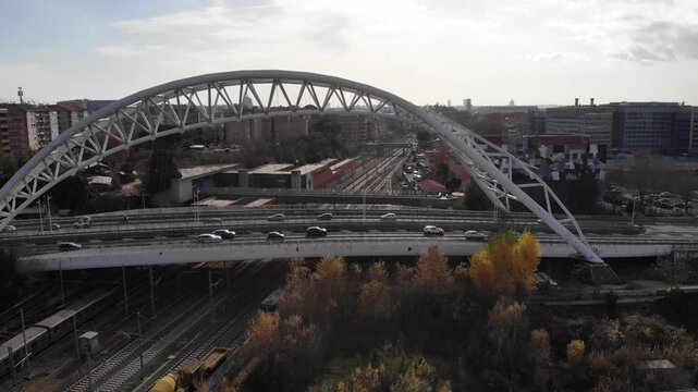 Aerial orbit drone footage in bridge settimia spizzichino, Garbatella, Rome.