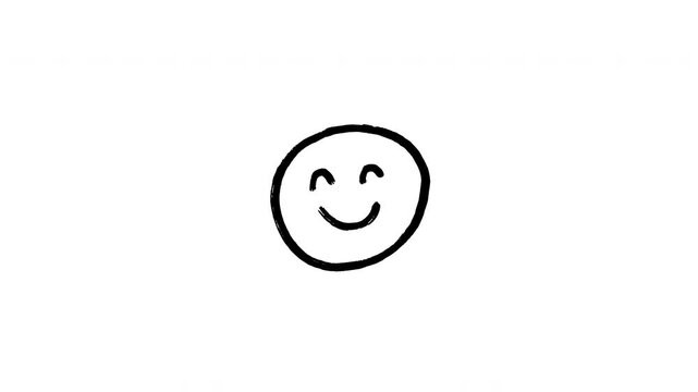 Hand Drawn Smiling Face Doodle Animation Black on Transparent Background. 4K Video