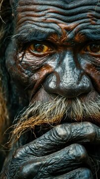 This shows a representation of an early human or ancient human. The archaic hominid seems deep in thought, showing features of a prehistoric human