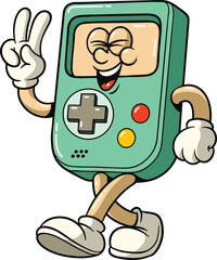 Cartoon Illustration of Retro Gaming Console Character