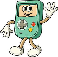 Cartoon Illustration of Retro Gaming Console Character