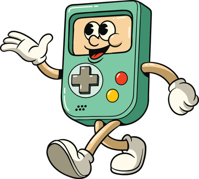 Cartoon Illustration of Retro Gaming Console Character