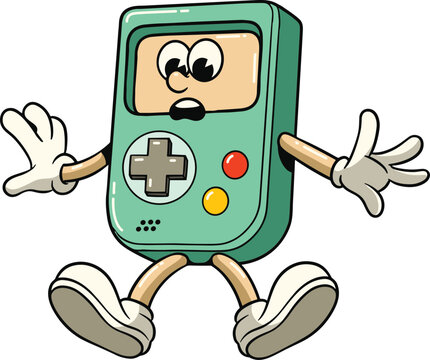 Cartoon Illustration of Retro Gaming Console Character
