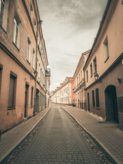 Fototapeta premium Street view of old village Vilnius in Lithuania