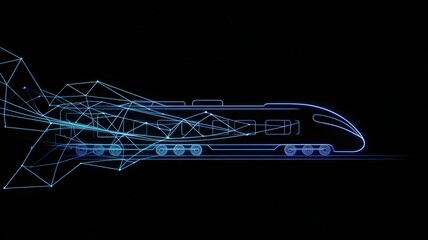 Minimalist train silhouette with luminous blue data lines and geometric circuit patterns – Perfect for transport, technology, or digital infrastructure concepts.