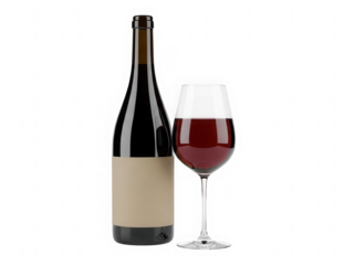 Red wine bottle and glass isolated for luxury beverage branding in png transparent background format