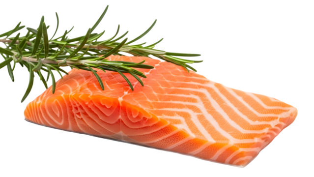 Fresh salmon fillet with rosemary sprig isolated on transparent background - Powered by Adobe