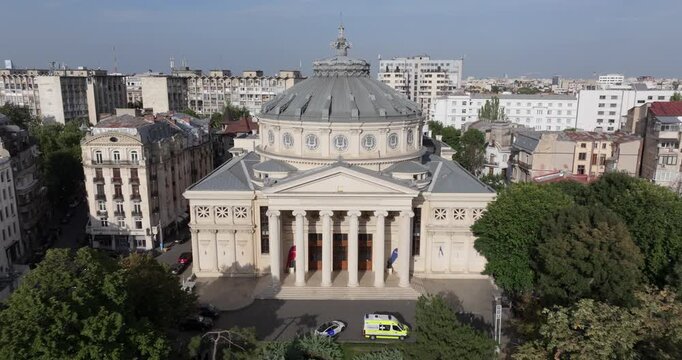 Drone fly over Ateneul Bucarest 