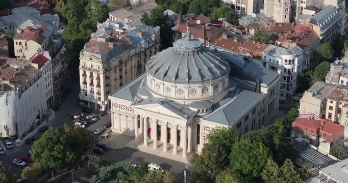 Drone fly over Ateneul Bucarest 