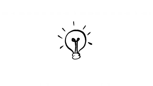 Black Hand Drawn Light Bulb Idea Doodle Animation on Transparent Background. 4K Video
