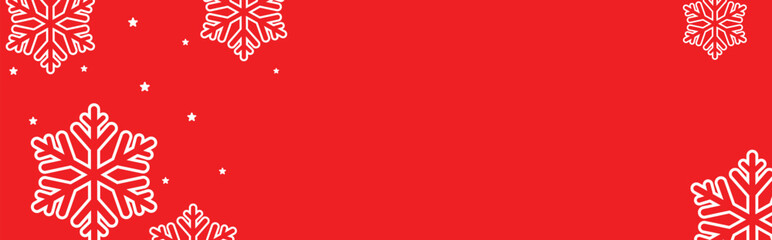 Fototapeta premium Festive red winter background with white geometric snowflakes and small stars around empty center space, ideal for Christmas greeting cards, holiday banners, web headers, and seasonal promotional desi