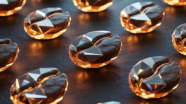 Luminous geometric crystal shards of coffee beans – Ideal for abstract, food, or futuristic design. - Powered by Adobe