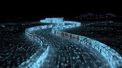 Digital data flow road, binary code pathway, technology network concept