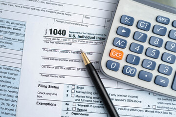 Tax form 1040 U.S. Individual Income Tax Return, business finance.