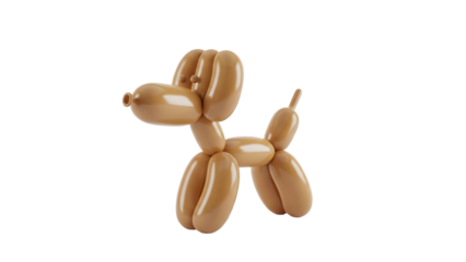 Golden balloon dog sculpture isolated on transparent background