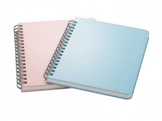 Pastel spiral notebooks stacked isolated for school and office stationery branding in png transparent background