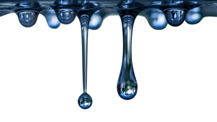 Dark blue water droplets falling isolated on transparent background