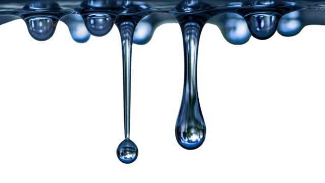 Dark blue water droplets falling isolated on transparent background - Powered by Adobe