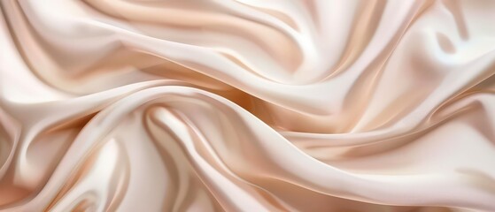 Obraz premium Elegant close-up of flowing champagne-colored silk fabric with smooth, glossy texture. Ideal for fashion, luxury, or beauty design.