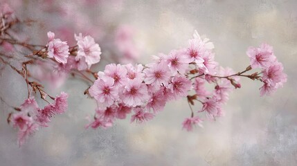 Obraz premium Delicate pink cherry blossoms blooming on branch, soft spring beauty