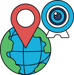 A globe with a camera on top of it