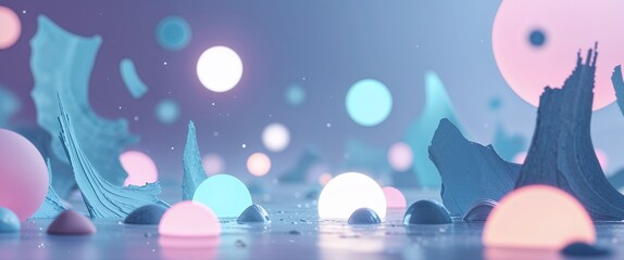 Dreamy Scattered Blue Art with Bokeh Lights