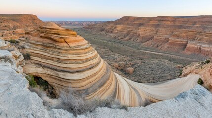 Layered Sandstone Canyon Forming Abstract Curves in the Desert