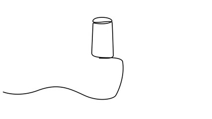 Animated self drawing of single continuous line drawing nail polish bottle with brush raised. Modern beauty of women care equipment. National Nail Polish Day. Full length animation. 4K video