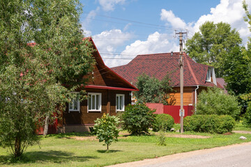 Wooden houses on Polevaya Street in Kalyazin, Tver region