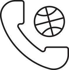 Outline icon depicting a telephone receiver next to a globe, symbolizing global communication and international calls.