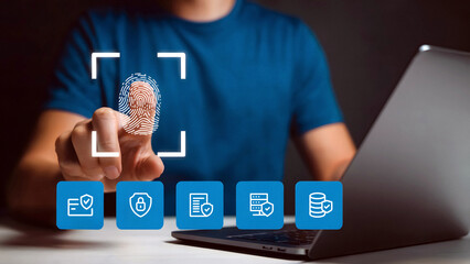 User authenticates access using fingerprint scan for secure digital data management and compliance