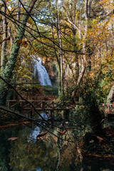 Scenic waterfall view at Monasterio de Piedra in Zaragoza, Spain