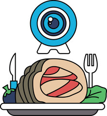 A plate of food with a knife, fork, and spoon on it