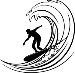 Surfing Silhouette – Person Balancing on Board atop Cresting Wave with Splash