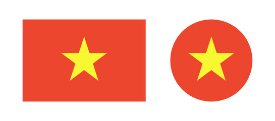 Vietnam flag. Set of Flag rectangle, circle icons. National flag of Vietnam rectangular, round badges. Standard colors.