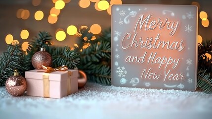 Christmas New Year Frosted Light-Up Greeting Sign, HD Holiday Ambiance Decor Material, Immersive Warm Light Christmas Style, Suitable for High-End Dessert Shop/Gift Store