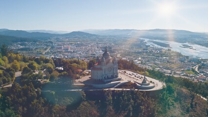 Majestic Catholic Sanctuary of Santa Luzia Viana do Castelo Portugal with river Lima valley...