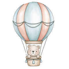 Cute Teddy Bear in Hot Air Balloon Illustration