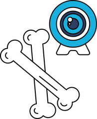 A skeleton and a camera are drawn together
